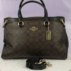 Coach Signature C Satchel Tote Bag with Strap – Brown/Black Leather